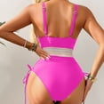 thumbnail image 3 of Women Tummy Control Swimsuits One Piece Slimming Modest Bathing Suit Color Block Drawstring Swim Suits Hot Pink M, 3 of 4