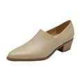 thumbnail image 4 of Leather Dress Shoes for Women Ladies Vintage Pointed Toe Mid Heel Slip on Oxfords Work Shoes, 4 of 7