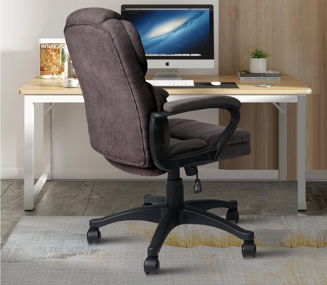 CLATINA Brown Ergonomic Cloth Office Chair Fabric with Arms and Wheels, Upholstered Swivel Rolling Adjustable Height Thicked Padding Home Desk Chairs Mid Back, 350 LBS