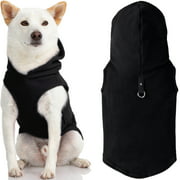 Gooby Fleece Vest Hoodie Dog Sweater - Black, Large - Warm Pullover Dog Hoodie with O-Ring Leash