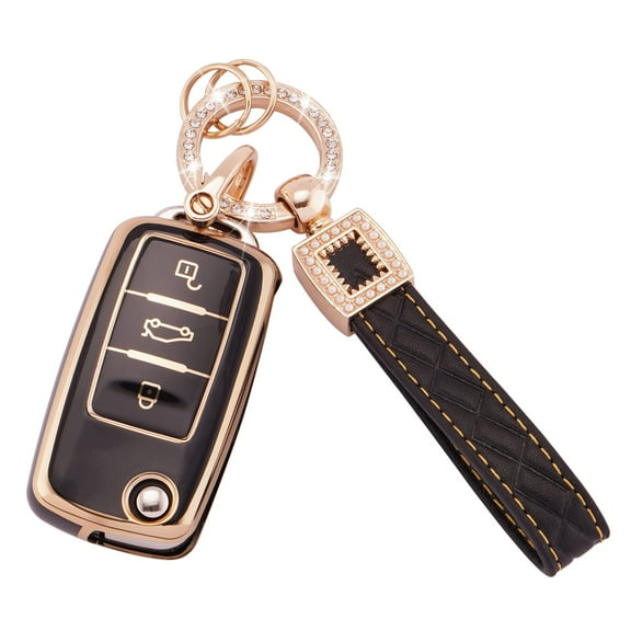 for Volkswagen Key Fob Cover with Keychain Lanyard, 3 Buttons Soft TPU Keys Shells Car Key Cover Compatible with VW Volkswagen Tiguan Passat Golf Polo Beetle Jetta Touran Eos Scirocco