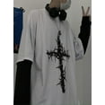 thumbnail image 3 of Liacowi Women Punk Shirt Fairy Grunge Round Neck Long Sleeve Oversized Tops Vintage Cross Print T Shirt, 3 of 6