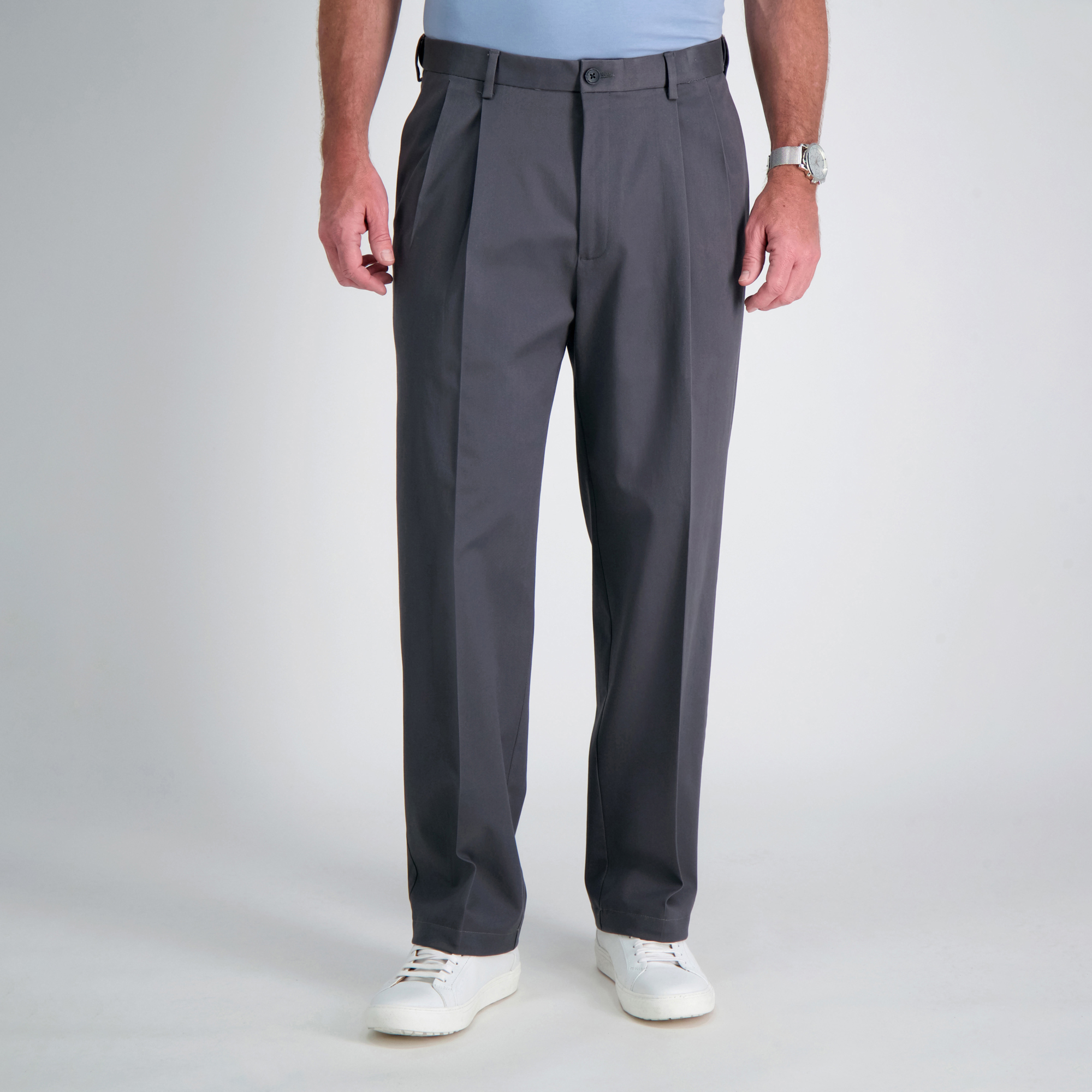 Gray Mens Pleated Pants