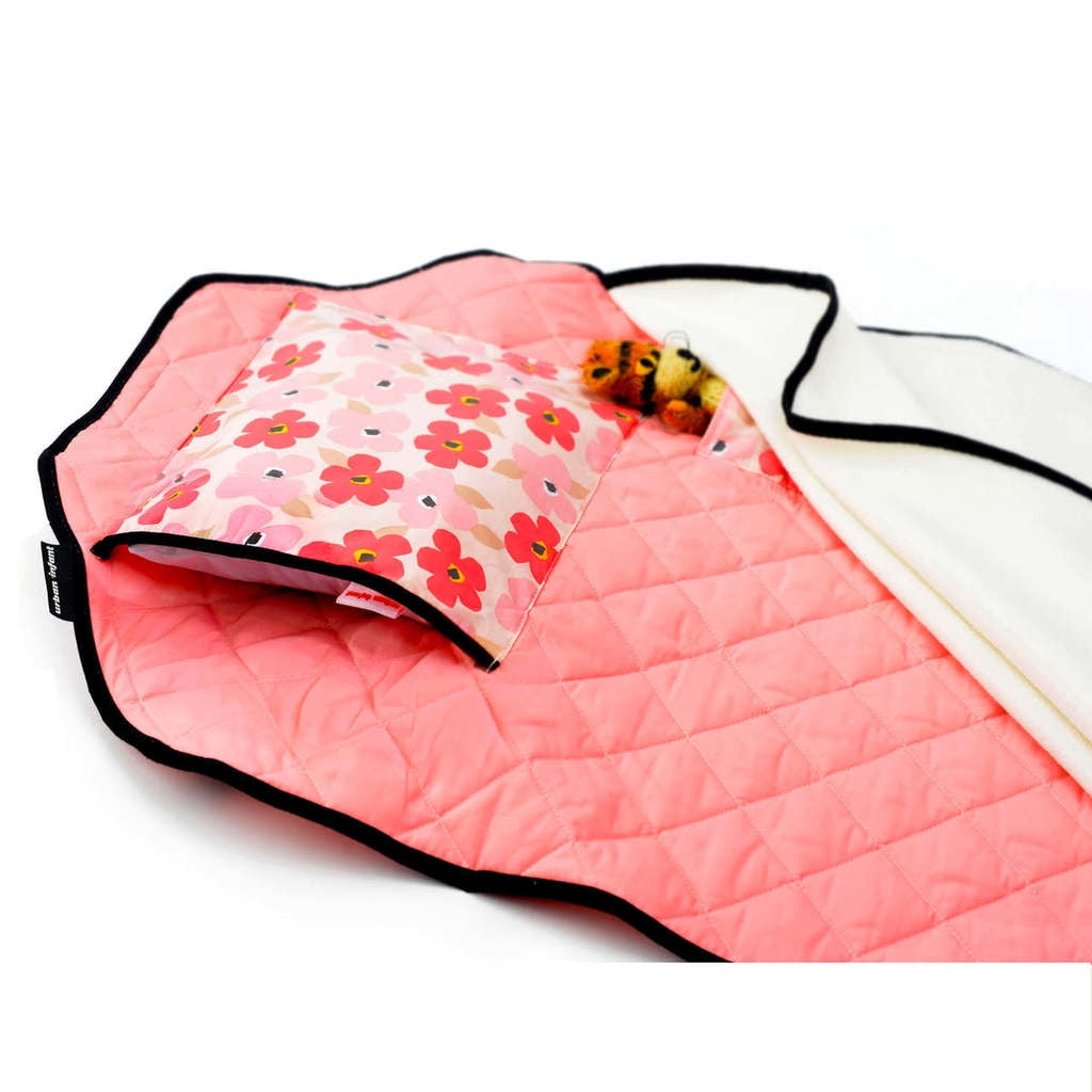 Urban Infant Tot Cot Kids Nap Mat - Toddler Preschool Daycare Modern All-in-One Bedding - Washable Blanket and Pillow – Boys and Girls - Elastic Straps - 52 x 22 Inches - Poppies