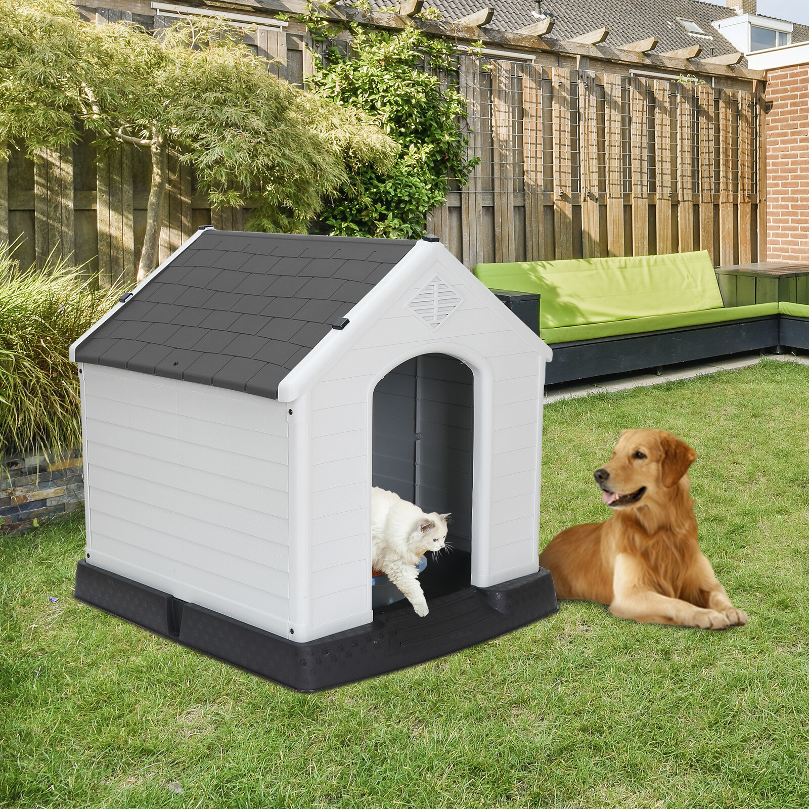 ZENSTYLE Dog House Comfortable Cool Shelter Plastic Design For Small to Medium Sized Indoor Outdoor Gray