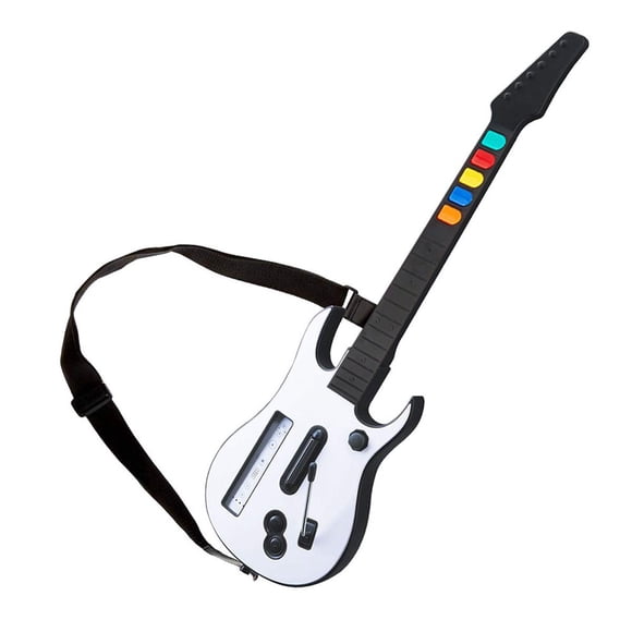 POINTERTECK Manette Sans Fil avec Courroie pour Wii Guitar Hero Rock Band 3 2 (Blanc)