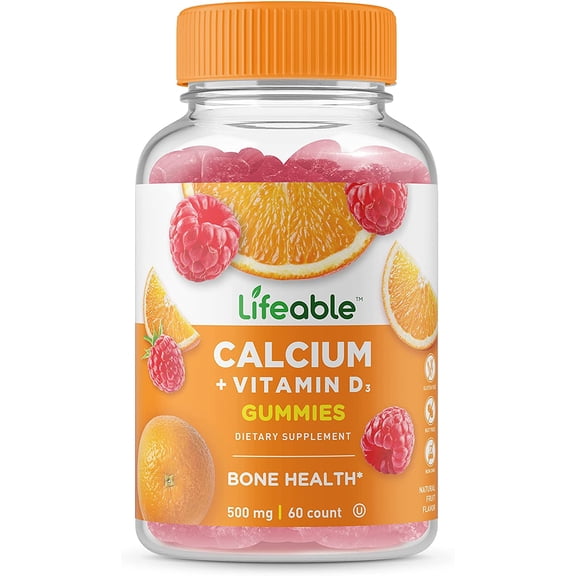 Lifeable Calcium with Vitamin D Gummies – Great Tasting Natural Flavor Vitamin Supplement – Gluten Free GMO-Free Chewable – for Bone Strength – for Adults, Man and Women – 60 Gummies