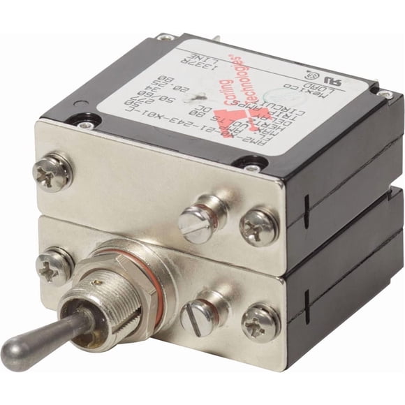 Blue Sea Circuit Breaker 7317-BSS A Series; 50 Ampere; 277 Volt AC/65 Volt DC; For Use When Military Specifications Are Under CFR 46; Double Pole Magnetic Hydraulic Type; Toggle Actuator