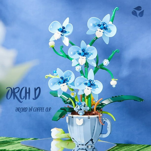 GZBrick Blue Orchid Flowers Building Set Home Decor for Adults