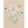 thumbnail image 3 of My First St. Patrick's Day Baby Girl Outfit Green Ruffle Long Sleeve Romper Clover Print Flared Pants Headband 3Pcs Spring Clothes Set, 3 of 8