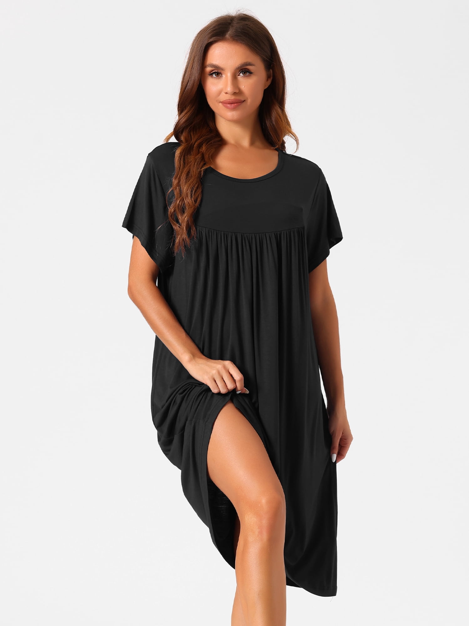DARING DIVA Women's Cotton Sleepwear Short Sleeve Cozy Loose Sleepshirt S Black