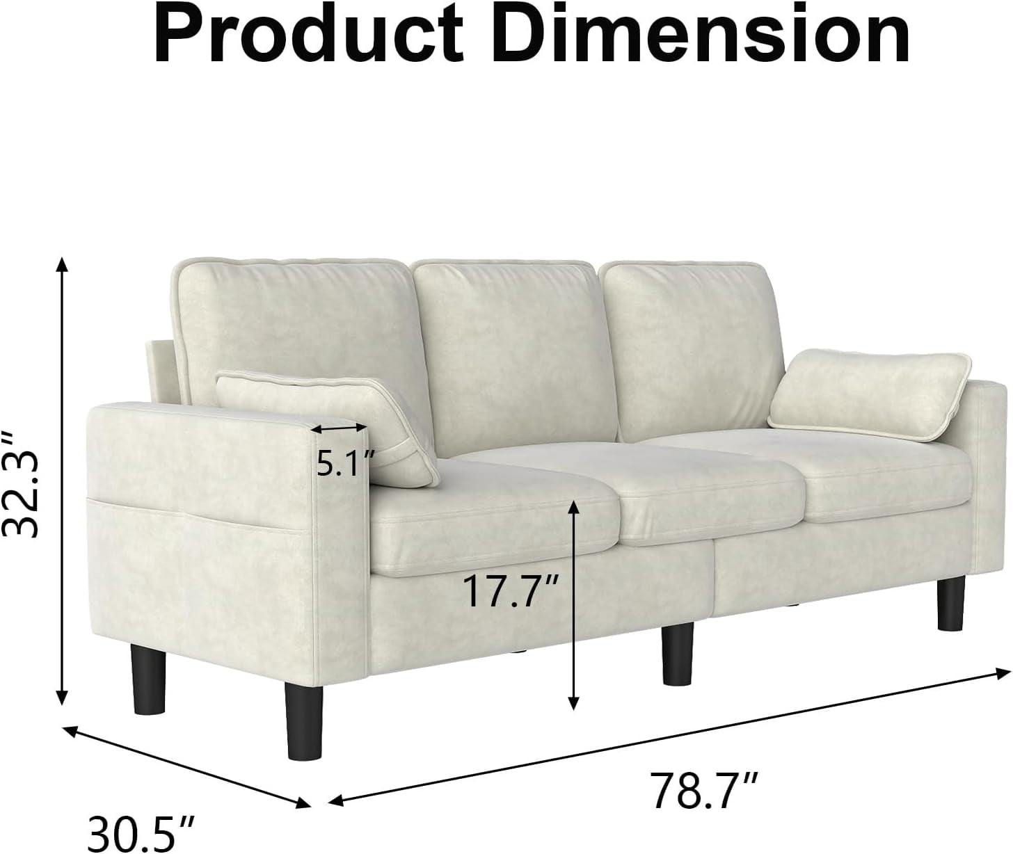 Kinbor Multi-Functional 3-Seater Sofa Chair, Modern Accent Chairs Comfy Living Room Chair with Cushions & Side Pocket, Beige