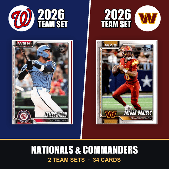 Collectible 2026 Topps Washington Nationals & Commanders Team Set Combo - Baseball + Football 2-Sport Bundle - James Wood & Jayden Daniels