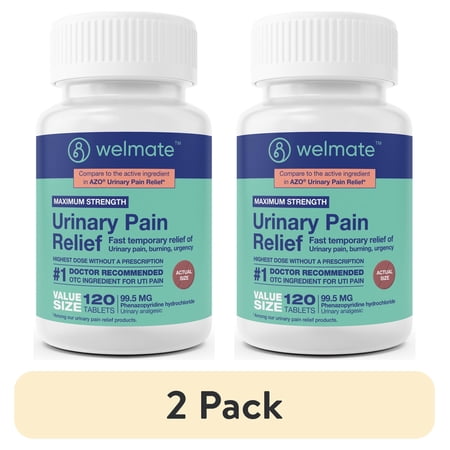 (2 pack) WELMATE Urinary Pain Relief UTI Phenazopyridine HCL 99.5 mg, Compare to AZO, 120 Tablets