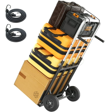 2-in-1 Folding Hand Truck - 600LB Load Rating Convertible 2-Wheel Dolly Cart for Moving Heavy Loads in Warehouses, Offices & Homes