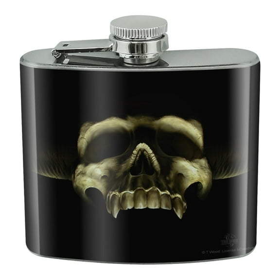 Shadow Skull Monster Horns Fantasy Stainless Steel 5oz Hip Drink Kidney Flask