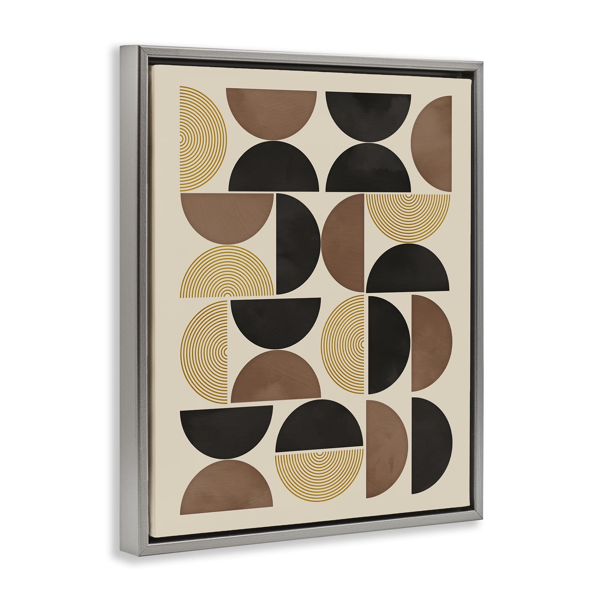 Stupell Industries Midcentury Geometric Shapes Abstract Painting Gray Floater Framed Canvas Art Print Wall Art, 17 x 21