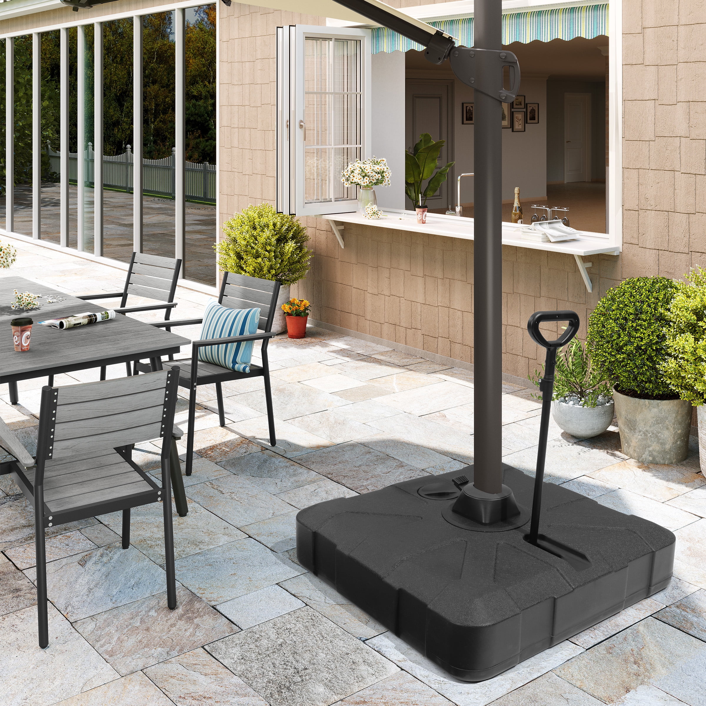 Pellebant Heavy Duty Fillable Patio Umbrella Base Stand with Wheels and Rod