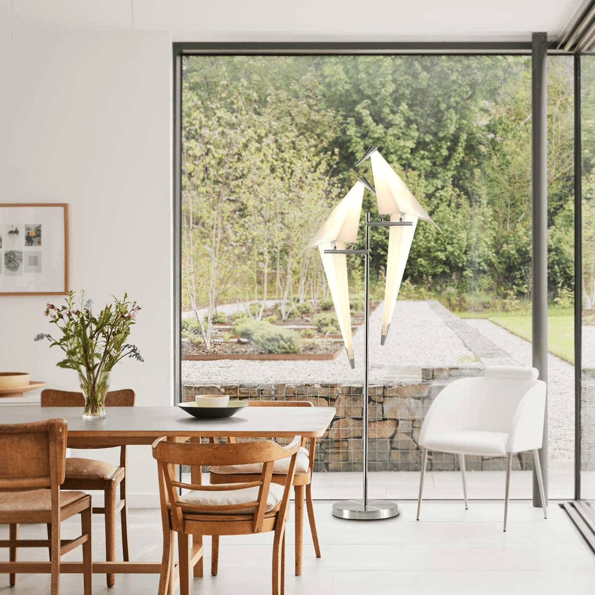 Fine Maker 1-Light Crane Lamp with White Plastic Shades for Bedroom