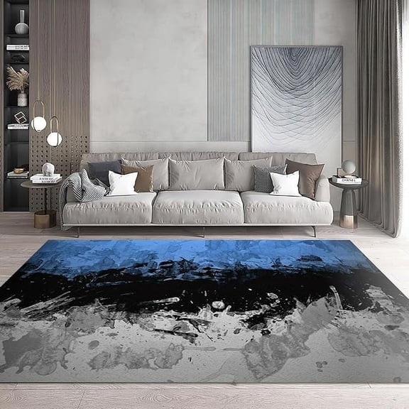 Watercolor Art Area Rugs, Abstract Gray Blue Black Tie-Dyed Bedroom Rug, Anti-Skid Bedside Decor Entrance Rug For Nursery Kids Bedroom Bedside Living Dining Room Office 3 x 5ft