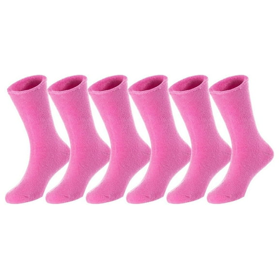6 Pairs Children's Wool Crew Socks for Boys and Girls. Durable, Stretchable, Thick & Warm Sweat Resistant Kid Socks LK0601 Size 6Y-8Y Rose