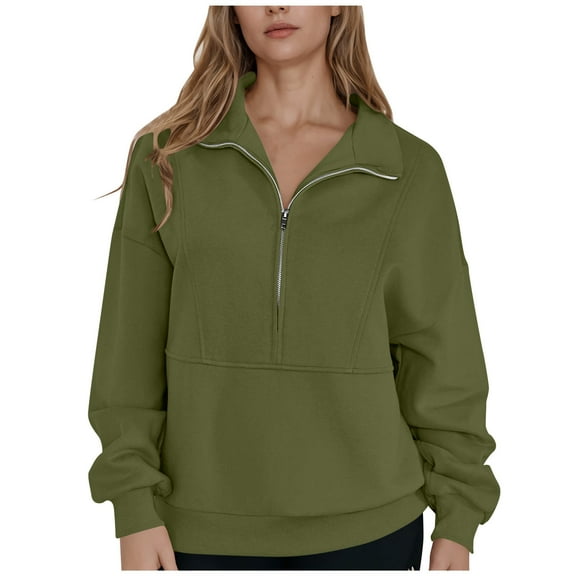 jtjvou Womens Sweatshirts Half Zip Cropped Pullover Fleece Quarter Zipper Hoodies 2025 Fall Fashion Outfits Clothes Green L