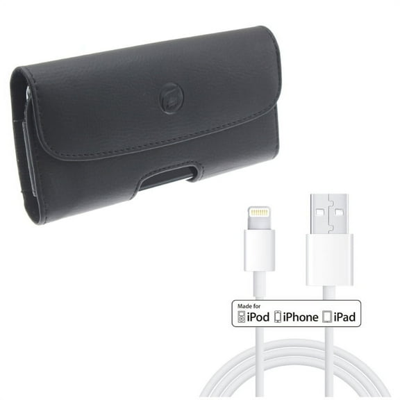 Leather Case Belt Clip w Certified 6ft MFi USB Cable for iPhone XS Max/8 PLUS/7 Plus/6S Plus/6 Plus - Holster Cover Loops Pouch Carry and Charger Cord Power Wire Sync Long