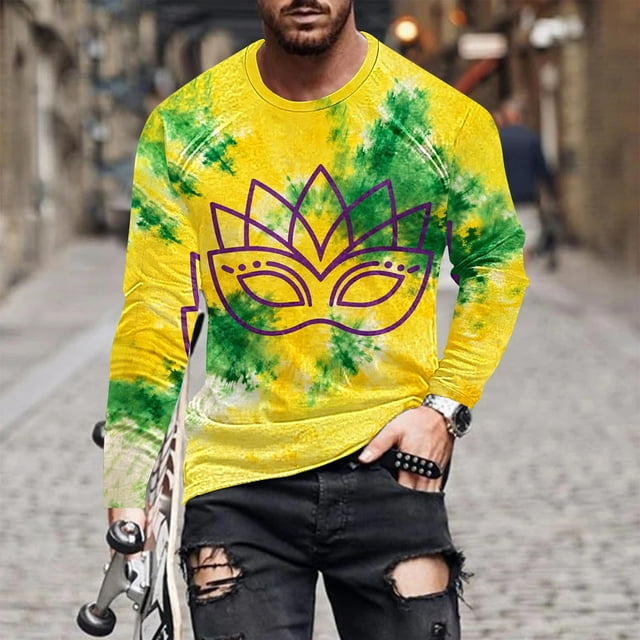 Amzcrzy Sudadera Para Hombre, Moda Para Hombre, Estampado De Carnaval, Blusa De Manga Larga Y Cuello Redondo, Amarilla, S