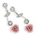 thumbnail image 5 of Dainty Pink Rose Drop Earrings with Crystal Accents - 1 Inch Romantic Floral Dangle Earrings Jewelry Earring Silver, 5 of 7