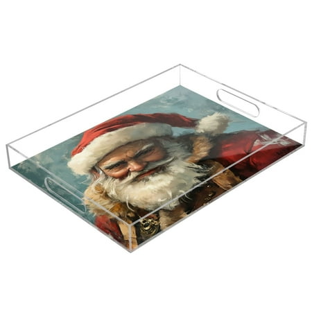 

Acrylic Tray 15.7*11.8*1.9 Inch Transparent Tray Food Tray Tea Cup Tray Serving Trays Cosmetics Storage Kitchen Table Bathroom Sundry Storage Santa Claus Pattern