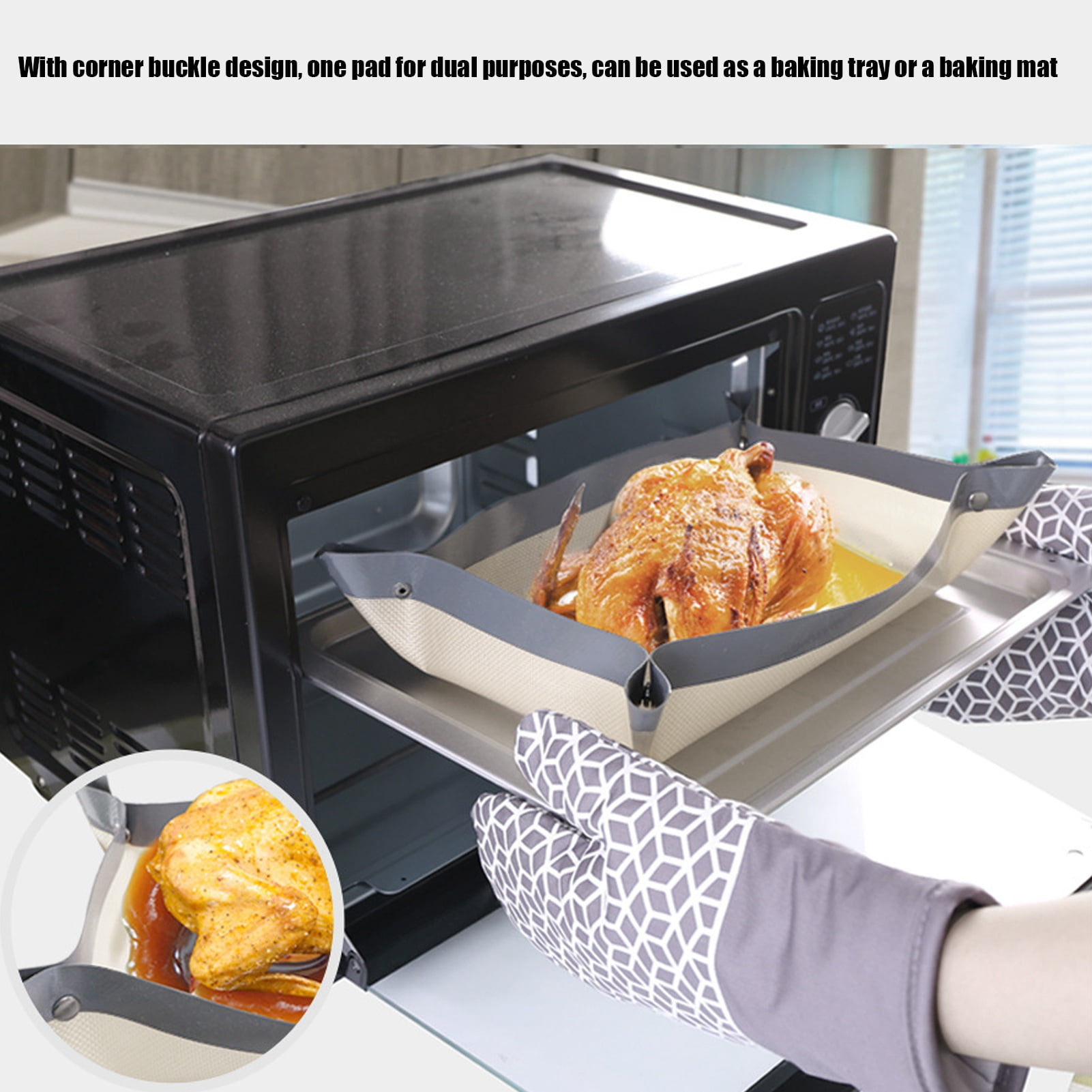 Oven Liner, Heat Corner Buckle Design Thickened Harmless Silicone Kitchen Baking Mat Reusable For Dessert Shop For Restaurant