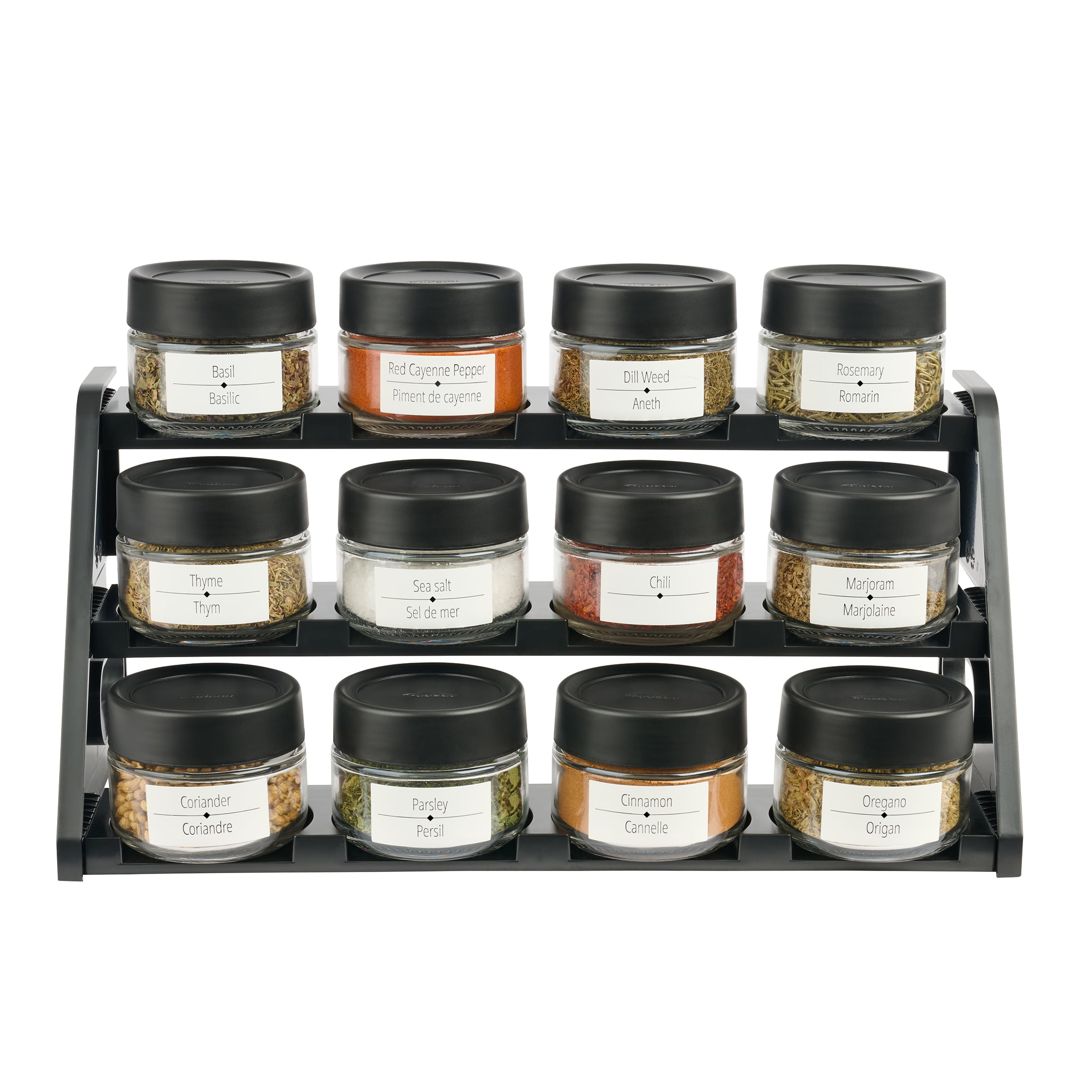 Trudeau STAK Modular Spice Rack - 12 glass bottles, filled