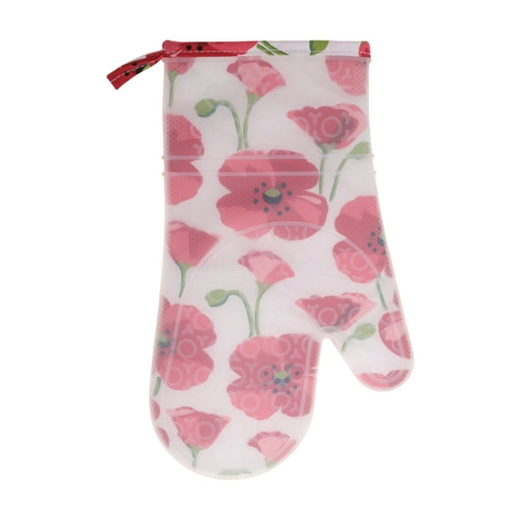 Unique Bargains 1 Pc Non-slip Pattern Oven Mitts for Kitchen Red White