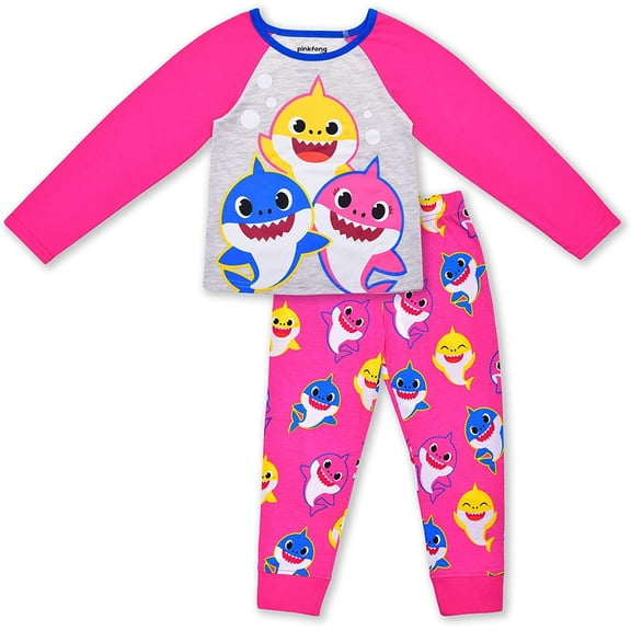 Baby Shark, Daddy Shark and Mommy Shark Girls 2 Piece Long Sleeve Tee and Jogger Set (Loungewear Style), Toddler
