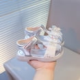 thumbnail image 3 of Toddler Girls Fisherman Sandals Butterfly Rhinestone T-Strap Closed Toe Flat Shoes Lightweight Adjustable Beach Shoes Silver 11 Little Kid, 3 of 7