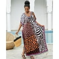 thumbnail image 3 of Edolynsa Brown Leopard Print Kaftan Dress Plus Size Bohemian Beach Cover Up Side Split Summer Outfit with Self Tie, 3 of 8
