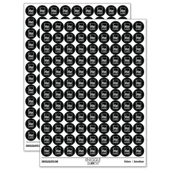 Helium Periodic Table of Elements Science Chemistry 200 Round Stickers - Black - Gloss Finish - 0.50" Size