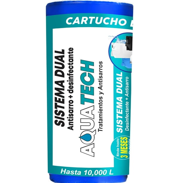 Sistema Dual Antisarro y Desinfectante para Cisterna Industrial 2,500 a 10,000 L. 3 Meses. Descalcificador y desinfectante de agua. Cartucho para Cisternas y Depósitos Industriales.