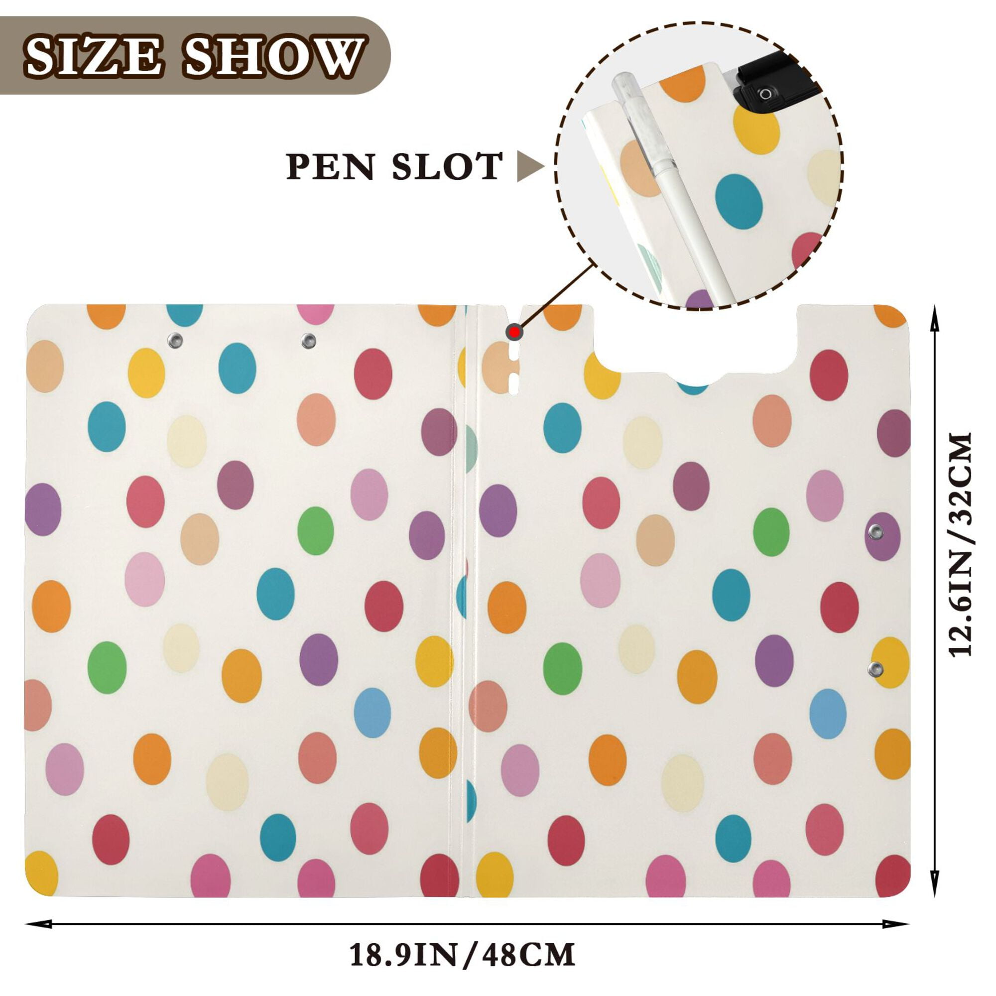 FORMRS A4 Clipboard Folder with Pen Holder Horizontal Foldable School Office Binder, Polka Dot