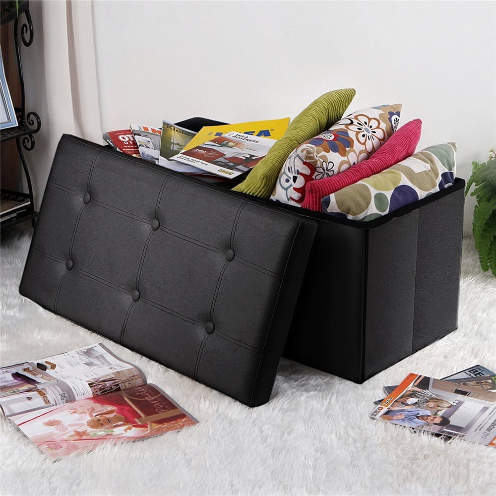 Ottoman with Storage, Rectangle Leather Ottoman Footrest Foot Stool, Folding Ottoman for Room