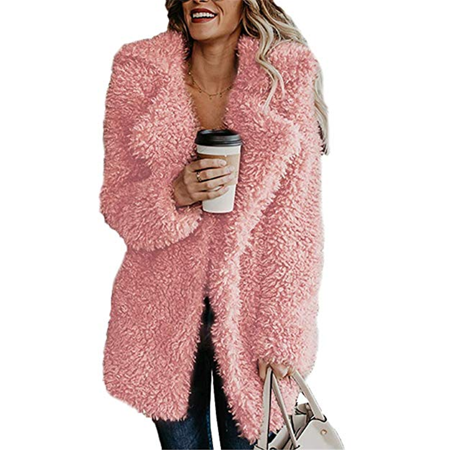 Bear Fleece Jacket Women's Thick Warm Teddy Bear Jacket Lapel Fleece Fuzzy Faux Oversized Jackets Coat Overcoat ()