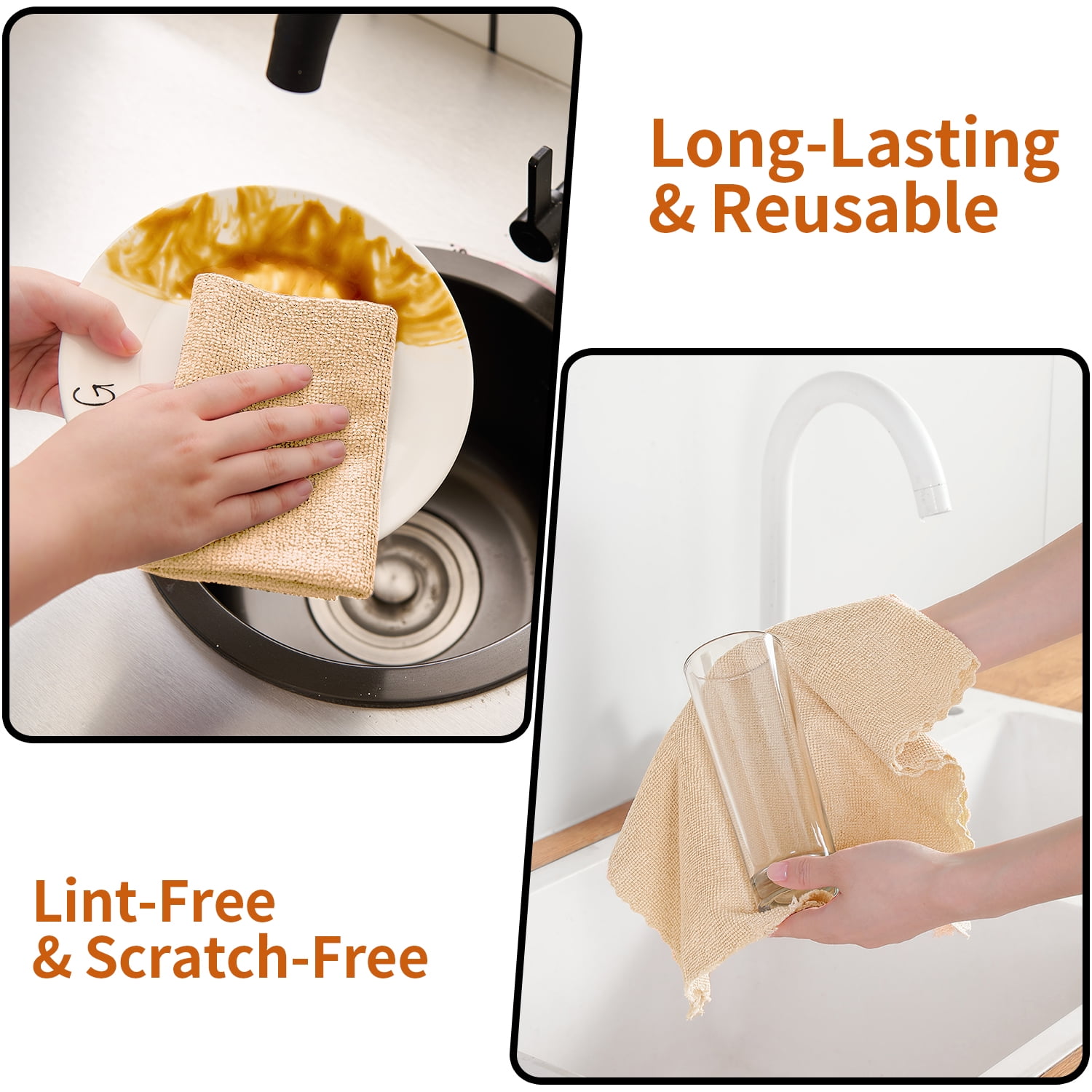 Beartech 80 Pack Microfiber Kitchen Towels Cleaning Cloth Roll,Lint Free Rags & Tear Away Reusable Towels,Washable Shop Rags,Ultra Absorbent Dish Rags for Car Kitchen Window Garage-Apricot Yellow