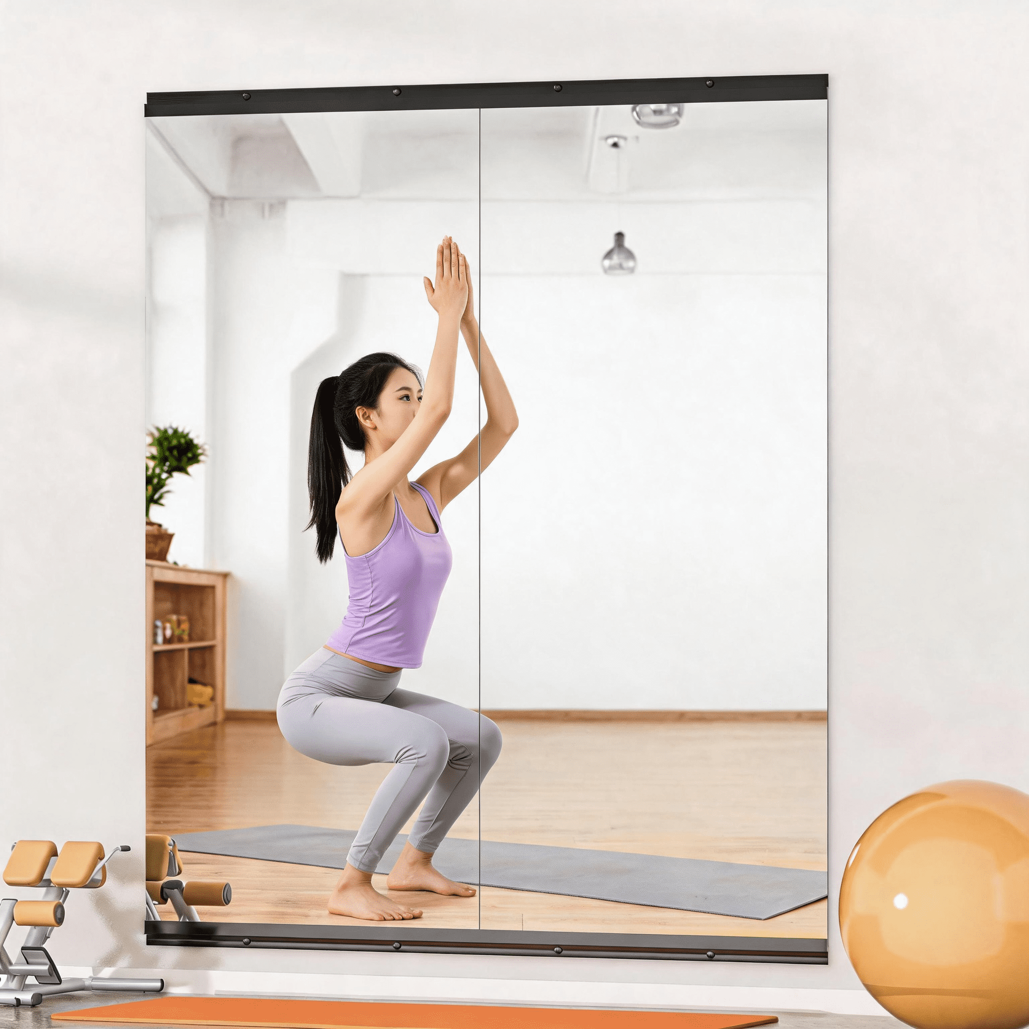 2-Piece 71x31-Inch Home Gym Mirror with Float Silver Technology, Frameless Full Body Mirror and Workout Mirror for Yoga Bedroom Dance Studio, Black