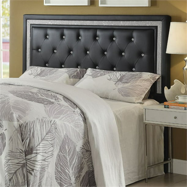 Bowery Hill Faux Leather Full Queen, Aurora Faux Leather Crystal Tufted Nailhead Wingback Headboard