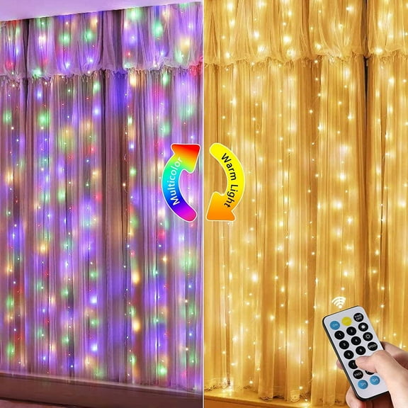 9.8 x 9.8 FT Curtain String Lights 11 Lighting Modes Color Changing Light Party
