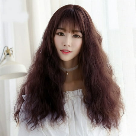 Buy One Get One free Fashion Japanese Female Long Curly Air Bangs Wig High Temperature Wire No Lcae