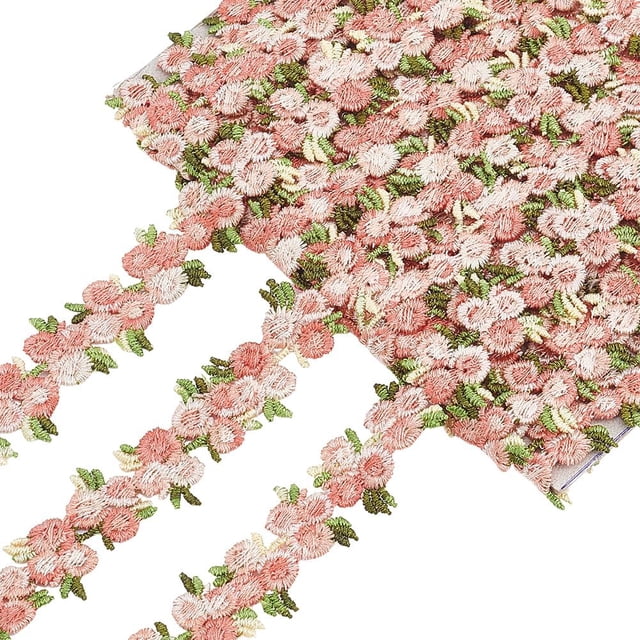 Cinta de poliéster de 5 yardas con borde de encaje floral, ideal para decoración, bordados, apliques, costura, manualidades, tapicería, cortinas y decoración del hogar.