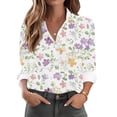 thumbnail image 3 of Women's Button-Up Shirts Fashion Floral Print Dressy Blouses Casual Turndown Collar Shirt Long Sleeve Loose Work Tops Spring Summer Outdoor,Beach,Vacation Top 13#Multicolor S, 3 of 6