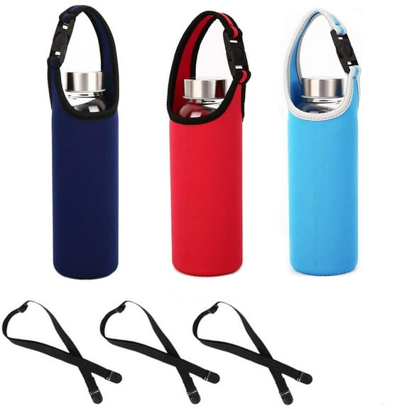 GIXUSIL 3 Pack Tumbler Carrier Holder Pouch for 16oz - 21oz, Stainless Steel Travel Insulated Coffee Mug, Neoprene Sleeve with Carrying Handle for Sport - Black, Blue, Red