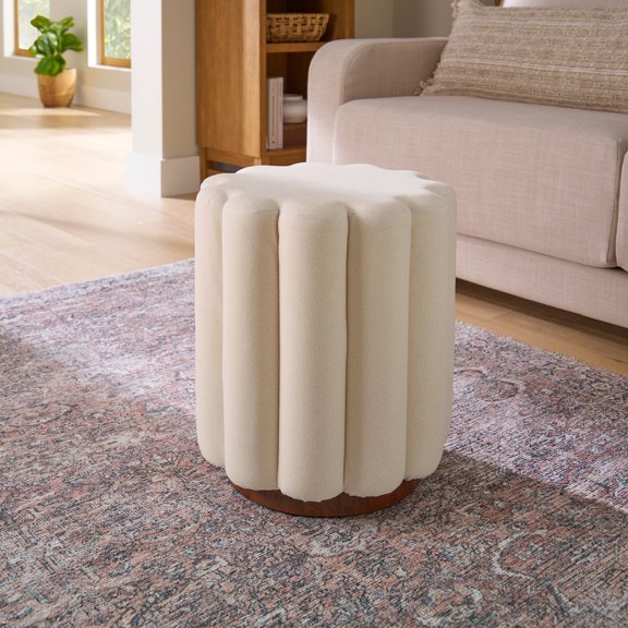 Better Homes & Gardens Lillian Velvet Tufted Ottoman, Cream